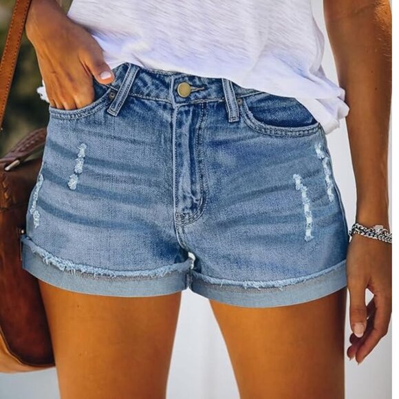 Women's Mid-High Rise Distressed Jean Shorts – Light Blue – Size S – NWOT - Picture 2 of 4